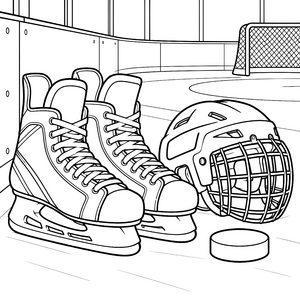 Kraftvolle Eishockeyausrüstung Malvorlage für mutige Sportkanonen