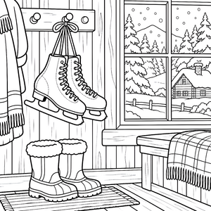 Stolze Schlittschuhe an der Wand Ausmalbild für Abenteurer