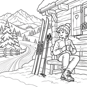 Gemütlicher Langläufer mit Skiern Malvorlage für junge Frostbeißer