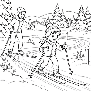 Fröhliche Langläufer auf der Loipe Malvorlage für kleine Frostbeißer