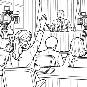 Aufmerksame Journalistin bei Pressekonferenz Malbild für verträumte Nachrichtenfreunde
