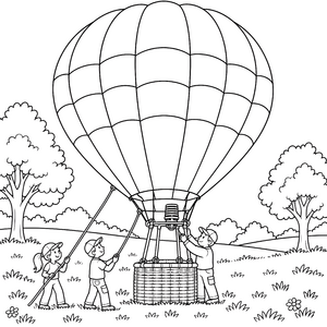 Riesiger Heißluftballon mit Kindern Ausmalvorlage für verträumte Sterngucker