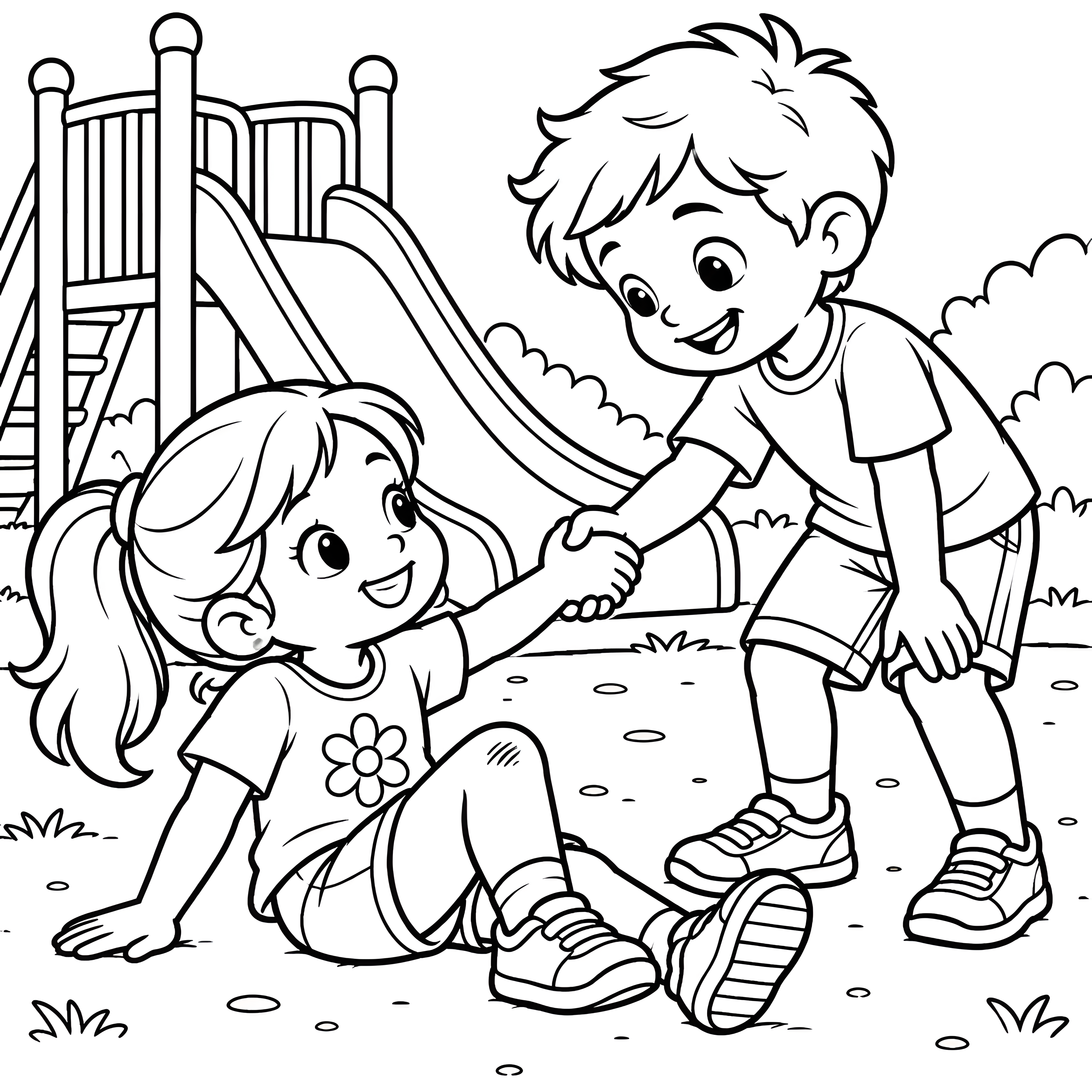 Herzliche Freunde auf dem Spielplatz Ausmalbild für kleine Spürnasen