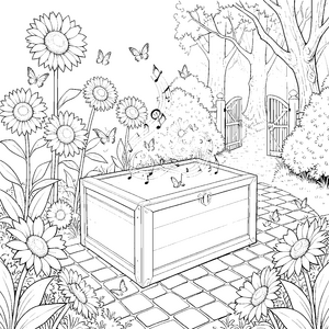 Fröhlicher Cajon im Sonnenblumenfeld Malvorlage für mutige Taktgeber