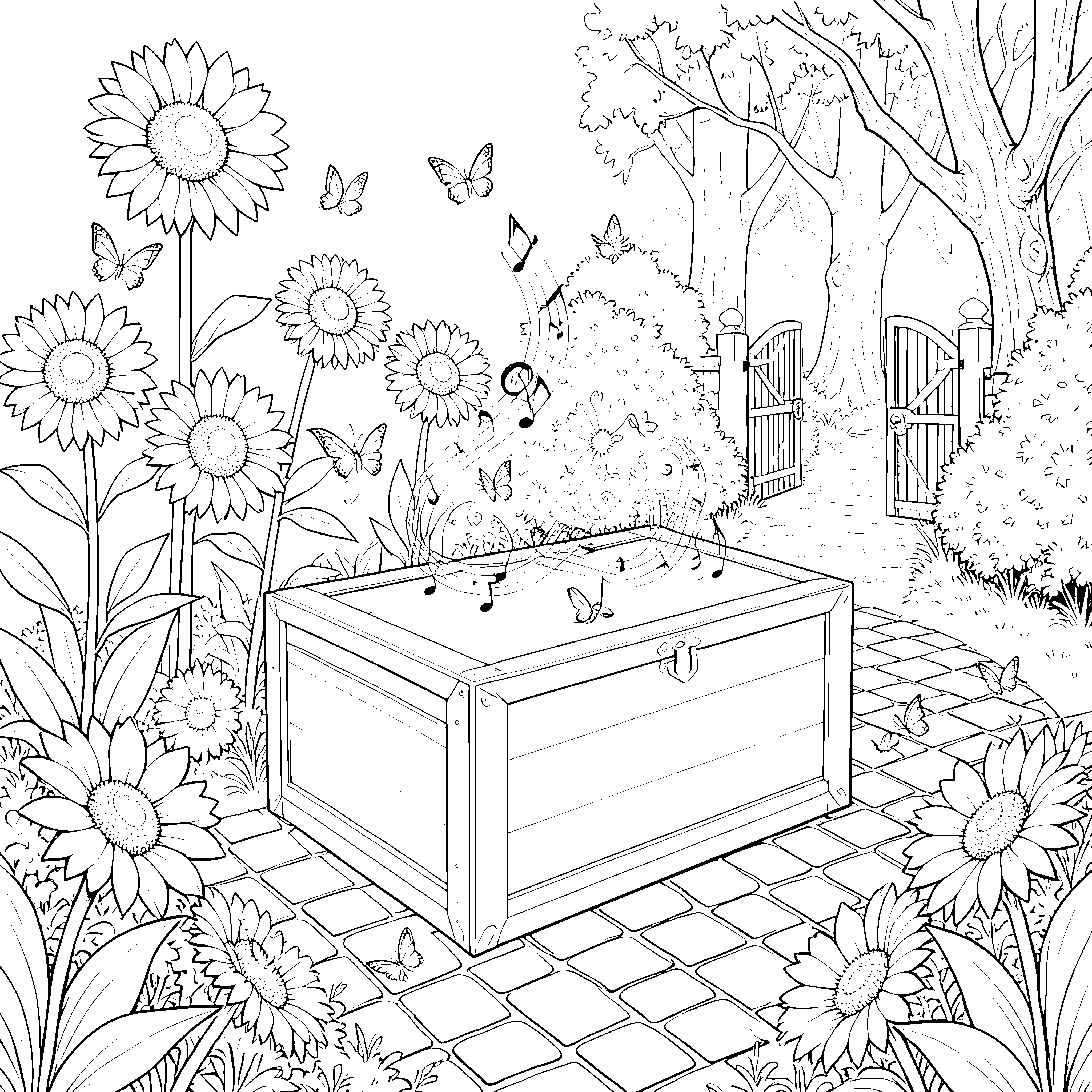 Fröhlicher Cajon im Sonnenblumenfeld Malvorlage für mutige Taktgeber