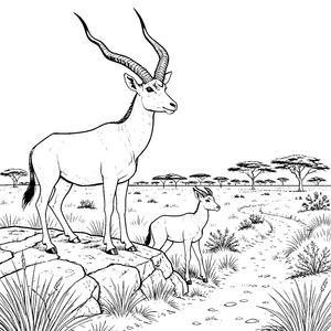 Stolze Antilope mit Jungtier Malvorlage für junge Weltenbummler