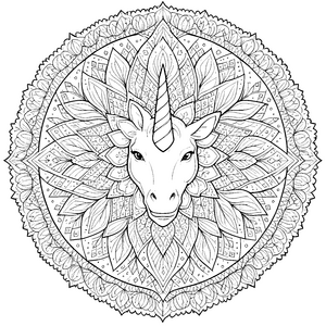 Sanftes Einhorn-Mandala mit Blättern Malvorlage für kleine Tierfreunde