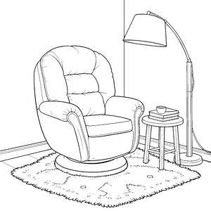 Gemütlicher Schwingsessel mit Stehlampe Ausmalbild für fröhliche Sterngucker