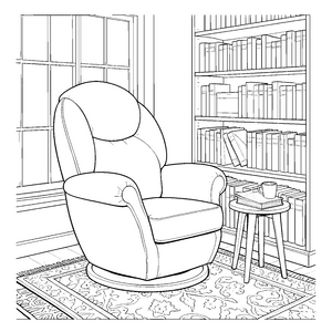 Behaglicher Schwingsessel mit Beistelltisch und Buch Ausmalvorlage für kleine Sehnsuchter