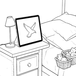 Freies Tablet mit fliegendem Vogel Malvorlage für junge Tierfreunde