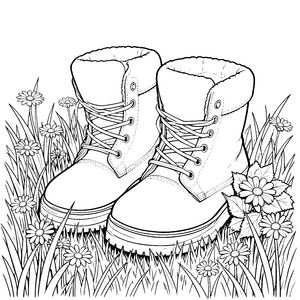 Warme Winterboots auf der Blumenwiese Ausmalvorlage für kreative Weltenbummler