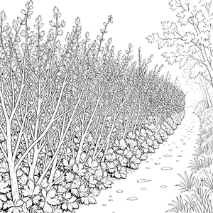 Hohe Sträucher am Waldweg Malvorlage für kleine Entdecker