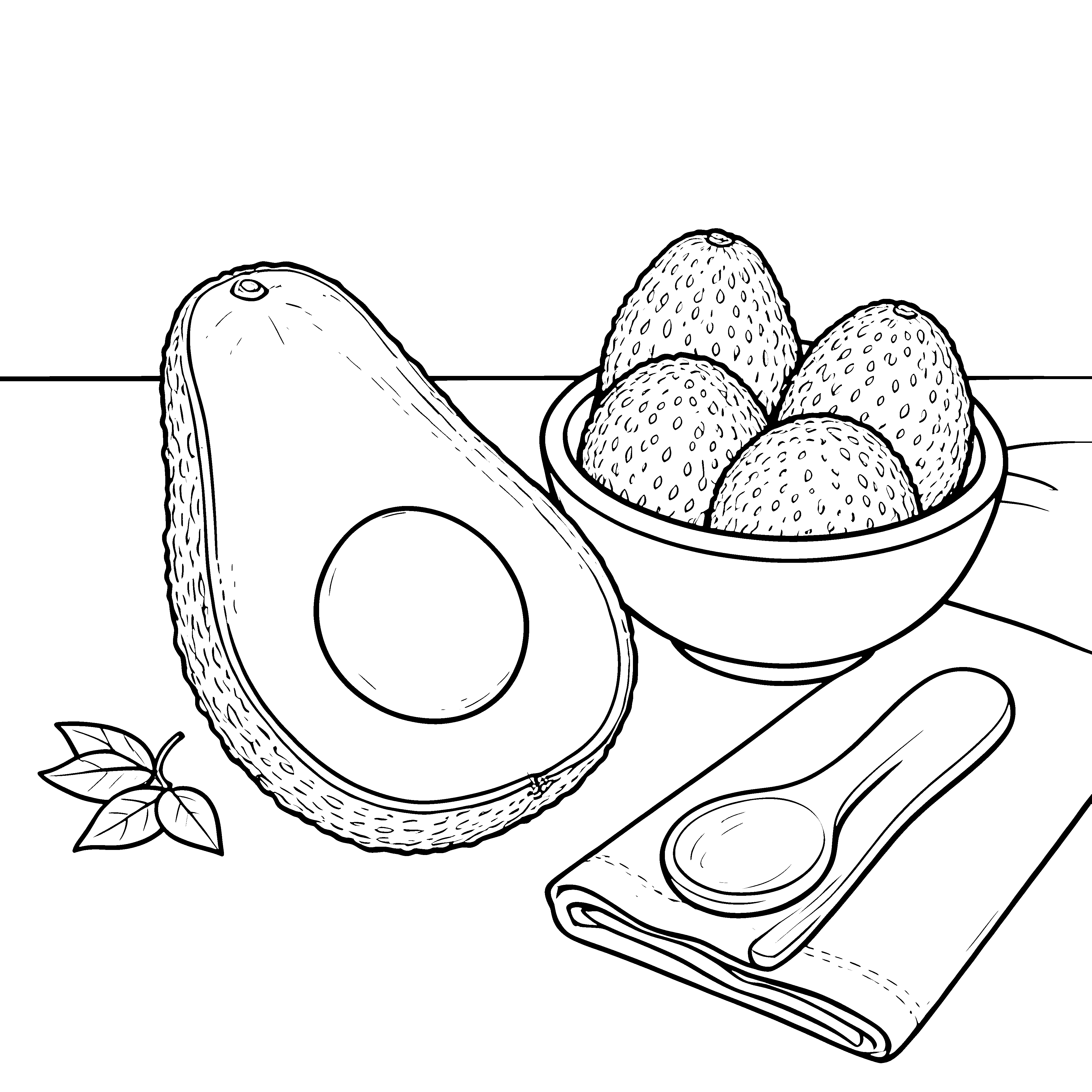 Reife Avocados in Schale Ausmalbild für verträumte Naschkatzen