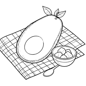 Reife Avocado mit Würfelbecher Ausmalbild für malfreudige Hobbyköche