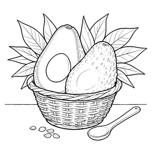 Reife Avocados im Weidenkorb Ausmalvorlage für kleine Hobbyköche
