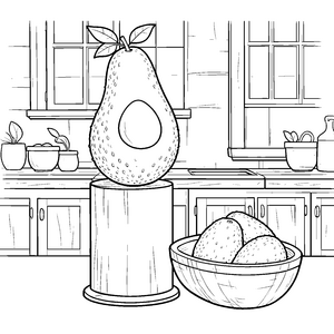 Prächtige Avocado auf Holzsockel Malvorlage für fröhliche Hobbyköche