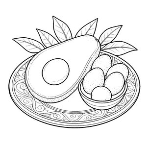 Herzhafte Avocado mit Eiern Ausmalbild für kleine Spürnasen
