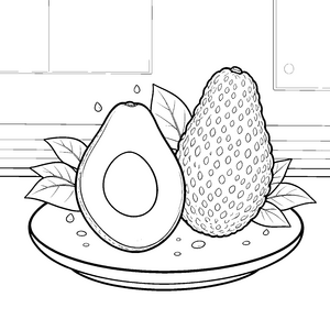 Frische Avocados auf dem Teller Ausmalvorlage für mutige Naturfreunde