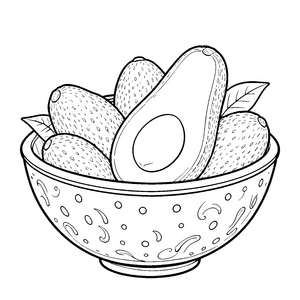 Bunte Avocados in der Schale Ausmalbild für malfreudige Naturfreunde