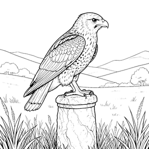 Wachsamer Falke auf Steinsäule Malvorlage für mutige Tierfreunde