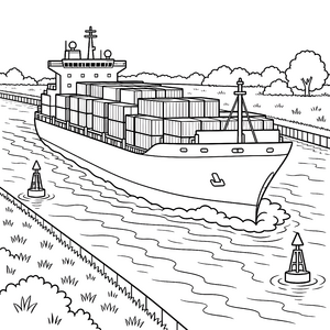 Prachtvolles Containerschiff im Kanal Malvorlage für malfreudige Wasserratten