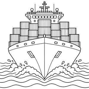 Wuchtiges Containerschiff auf Wellen Malvorlage für kleine Abenteurer