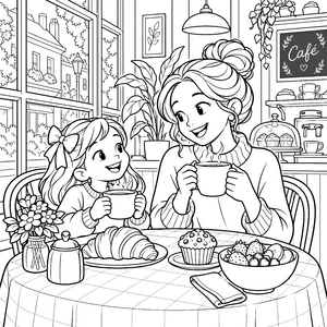Herzliches Café mit Croissants Ausmalbild für malfreudige Naschkatzen