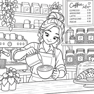 Freundliche Baristas mit Latte Art Malbild für junge Hobbyköche