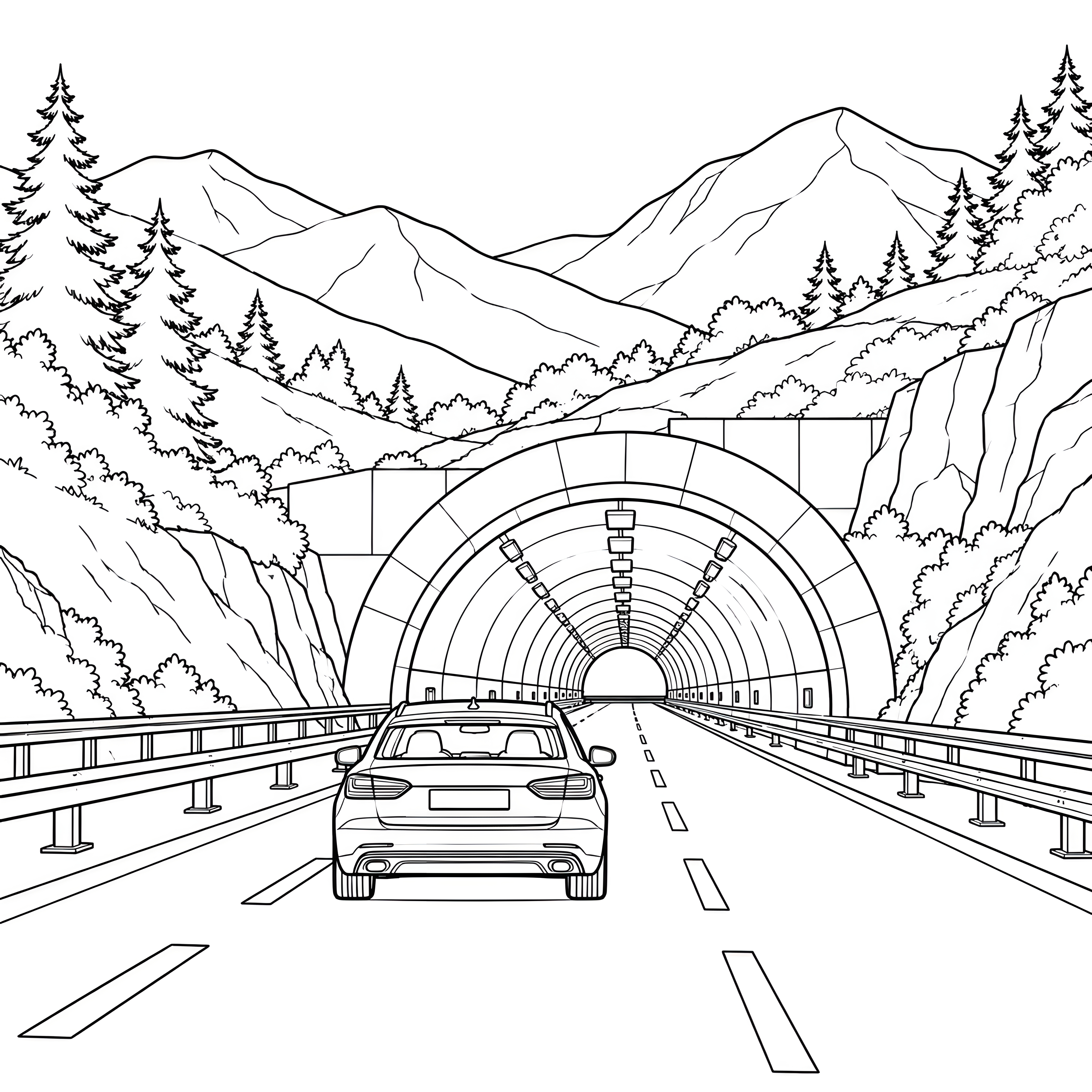Abenteuerlicher Tunnel mit Bergstraße Malvorlage für kreative Reisefreunde