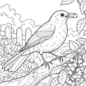 Sattere Amsel mit Beere Ausmalbild für fröhliche Naturfreunde