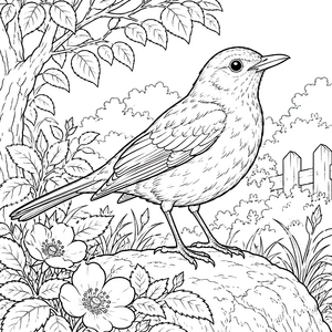 Wachsame Amsel auf dem Stein Malbild für malfreudige Spürnasen