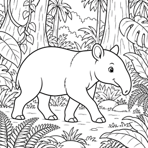 Sanfter Tapir im dichten Dschungel Malvorlage für kreative Naturfreunde