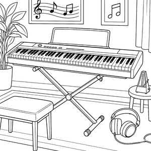 Modernes Keyboard mit Kopfhörern Ausmalbild für Musikbegeisterte