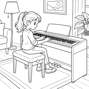 Fröhliche Musikerin am Keyboard Malbild für malfreudige Künstler
