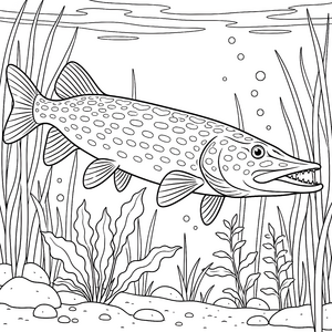 Mächtiger Hecht im Schilf Malvorlage für Wasserratten
