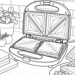 Duftender Sandwichmaker mit Toastbrot Ausmalvorlage für malfreudige Hobbyköche