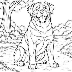Verspielter Rottweiler im Garten Malbild für neugierige Weltenbummler