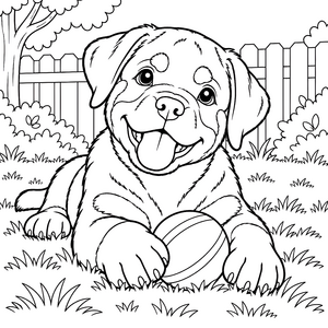 Fröhlicher Rottweiler mit Ball Malbild für verträumte Tierfreunde