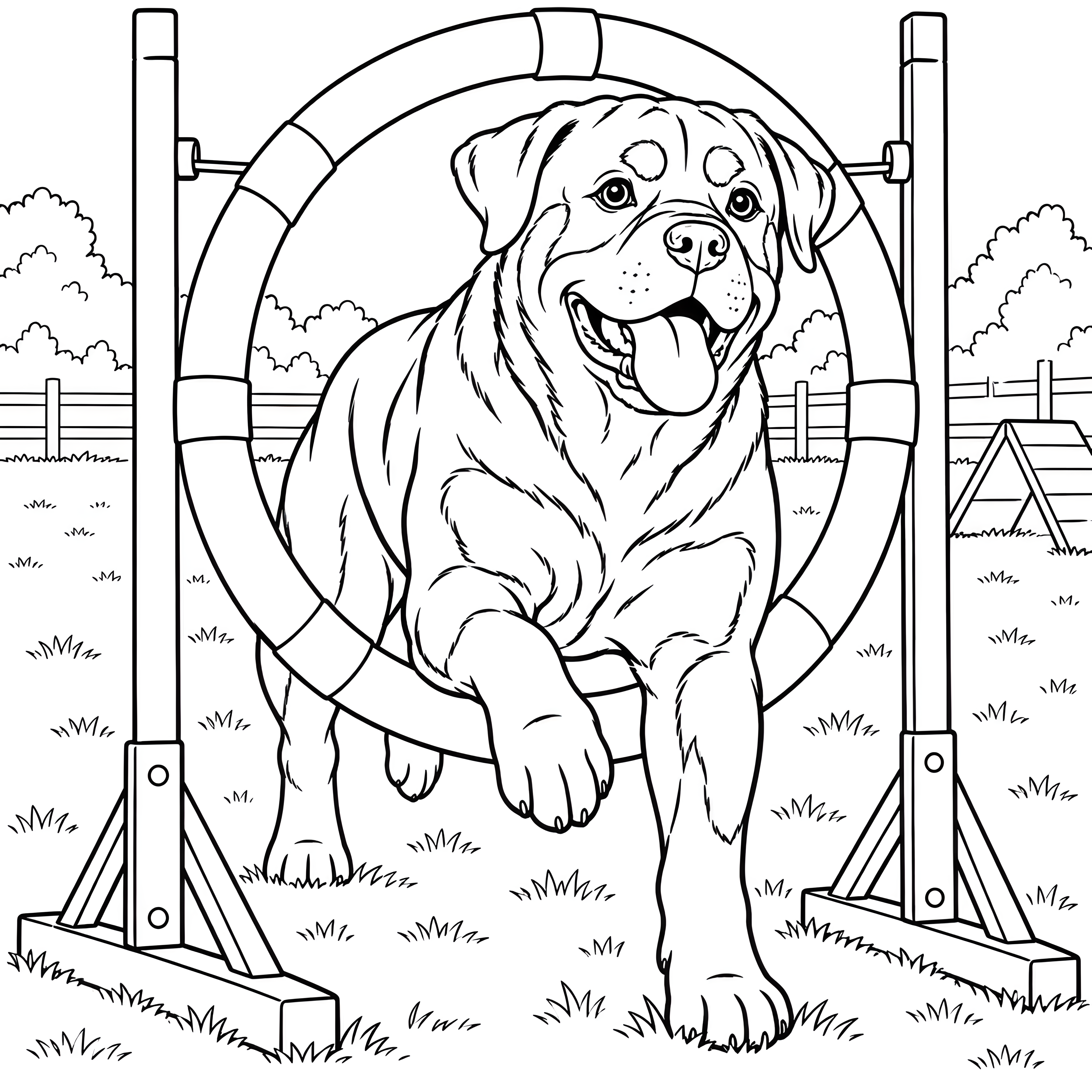Begeisterter Rottweiler im Hindernisparcours Malbild für sportliche Tierfreunde