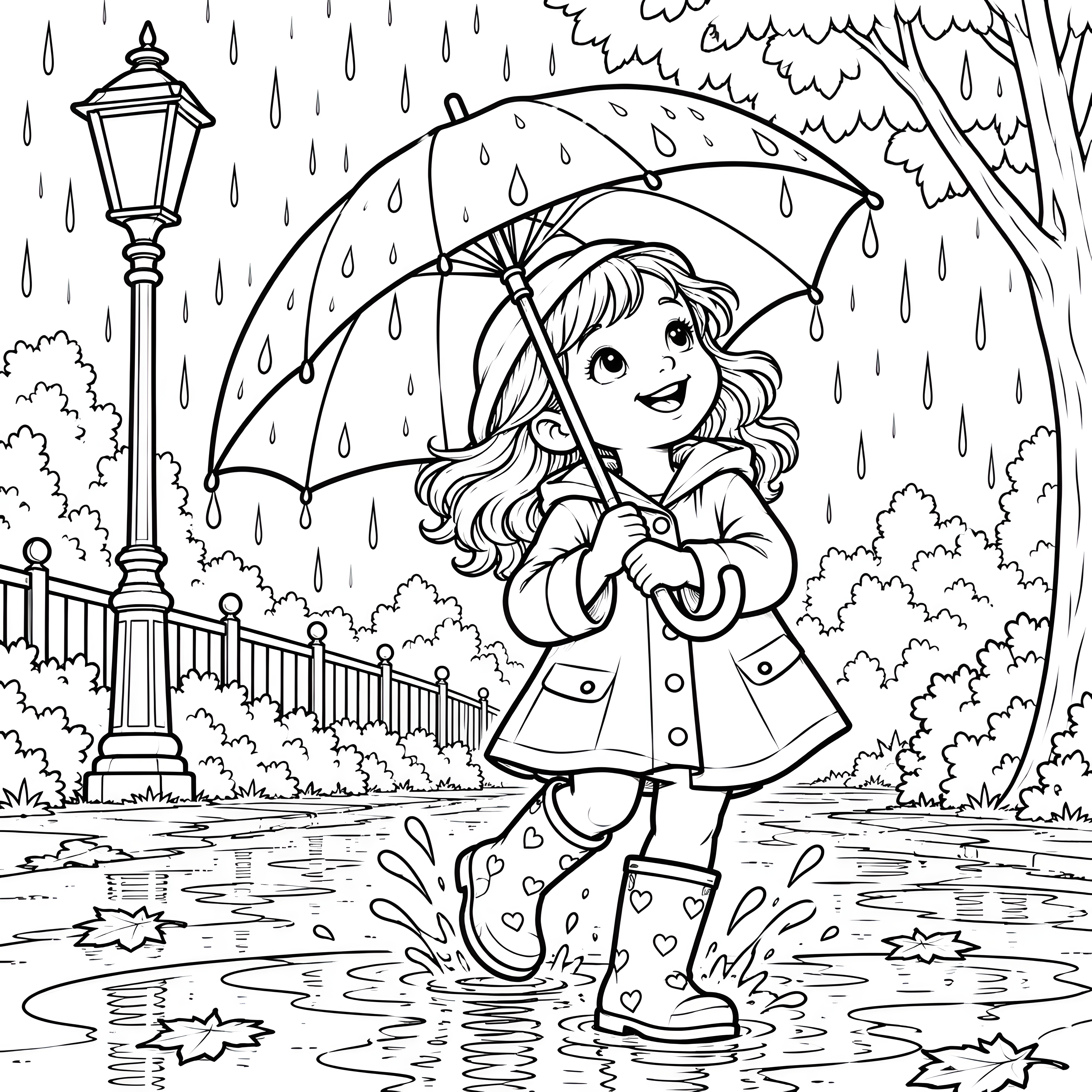 Fröhliche Mädchen mit Regenschirm Malvorlage für kleine Entdecker