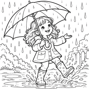 Verspieltes Mädchen mit Regenschirm Ausmalvorlage für fröhliche Spritzkinder