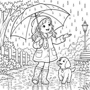 Fröhliche Regenschirmbegleiterin Ausmalvorlage für kleine Abenteurer