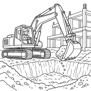 Beeindruckender Raupenbagger an der Baustelle Ausmalbild für kleine Bastler
