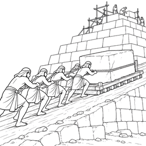 Ehrfurchtgebietender Pyramidenbau mit Schlitten und Seilen Malvorlage für Entdecker