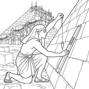 Präziser Pyramidenbau mit Messwerkzeug Ausmalvorlage für kleine Tüftler