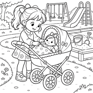 Liebenswürdiger Puppenwagen im Spielplatz Malvorlage für mutige Abenteurer