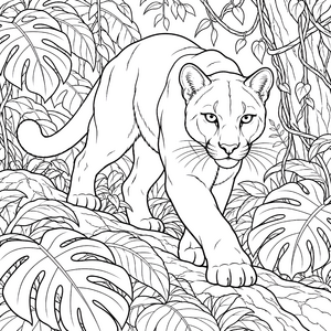 Stolzer Puma im Dschungel Ausmalbild für mutige Wildnishelden