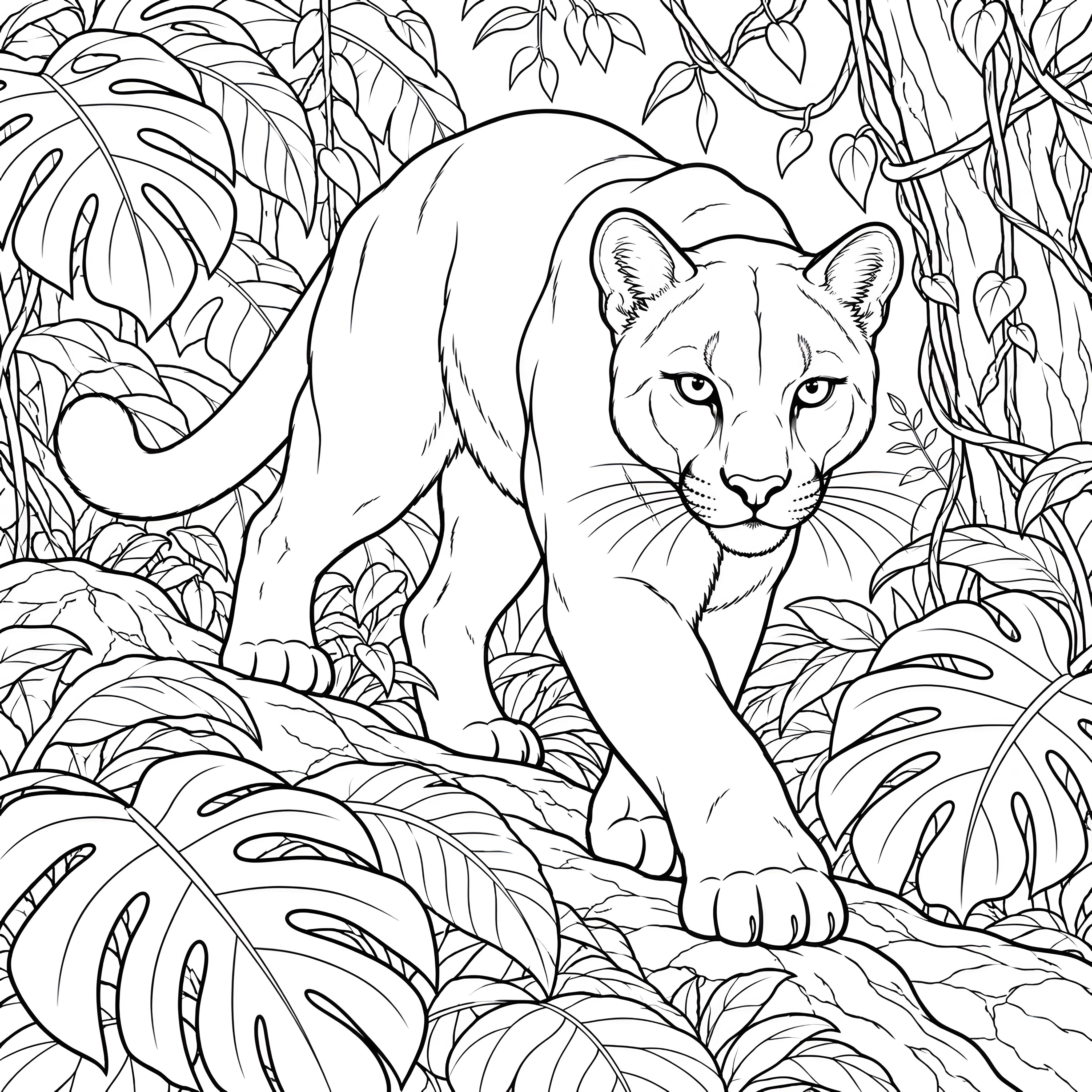 Stolzer Puma im Dschungel Ausmalbild für mutige Wildnishelden