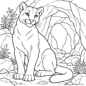 Sanfter Puma in der Höhle Ausmalvorlage für neugierige Naturfreunde