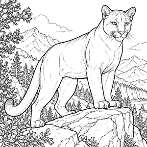 Kraftvoller Puma auf Felsvorsprung Ausmalbild für neugierige Weltenbummler
